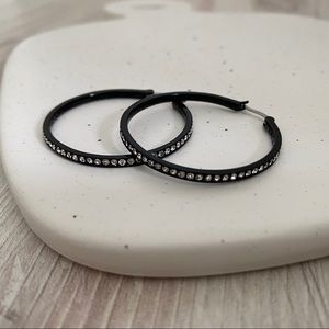 NWOT Origami Owl black hoops with Swarovski crystals 30mm